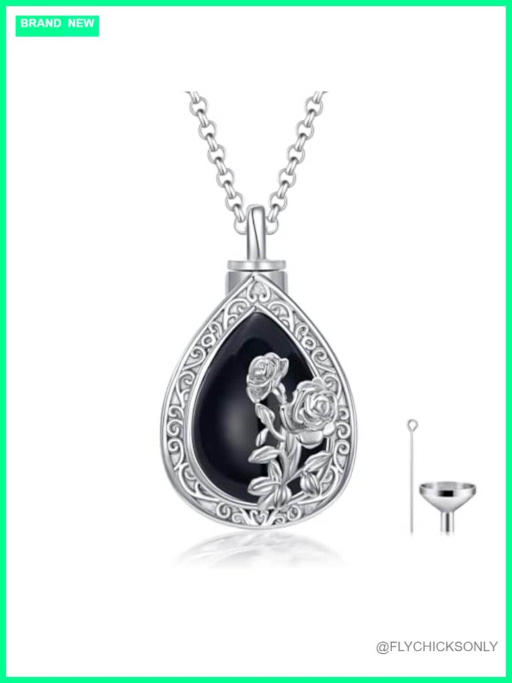 Sterling Silver Rose Urn Necklace 18in Cremation Keepsake Memorial Jewelry